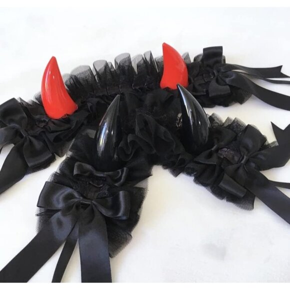 Gothic Lolita Headdress Lace Devil Horns Cosplay Headbands Hair band - Picture 2 of 3